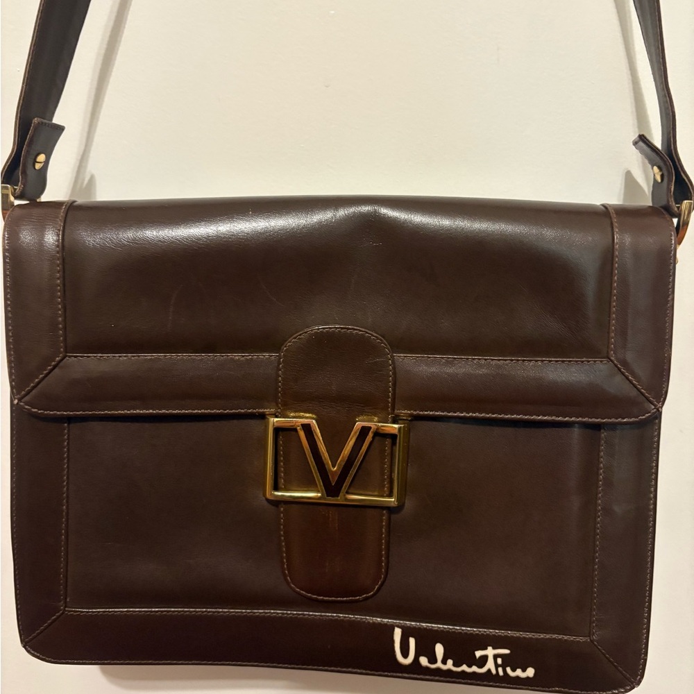 Valentino vintage Dark Brown Leather Messenger Bag
